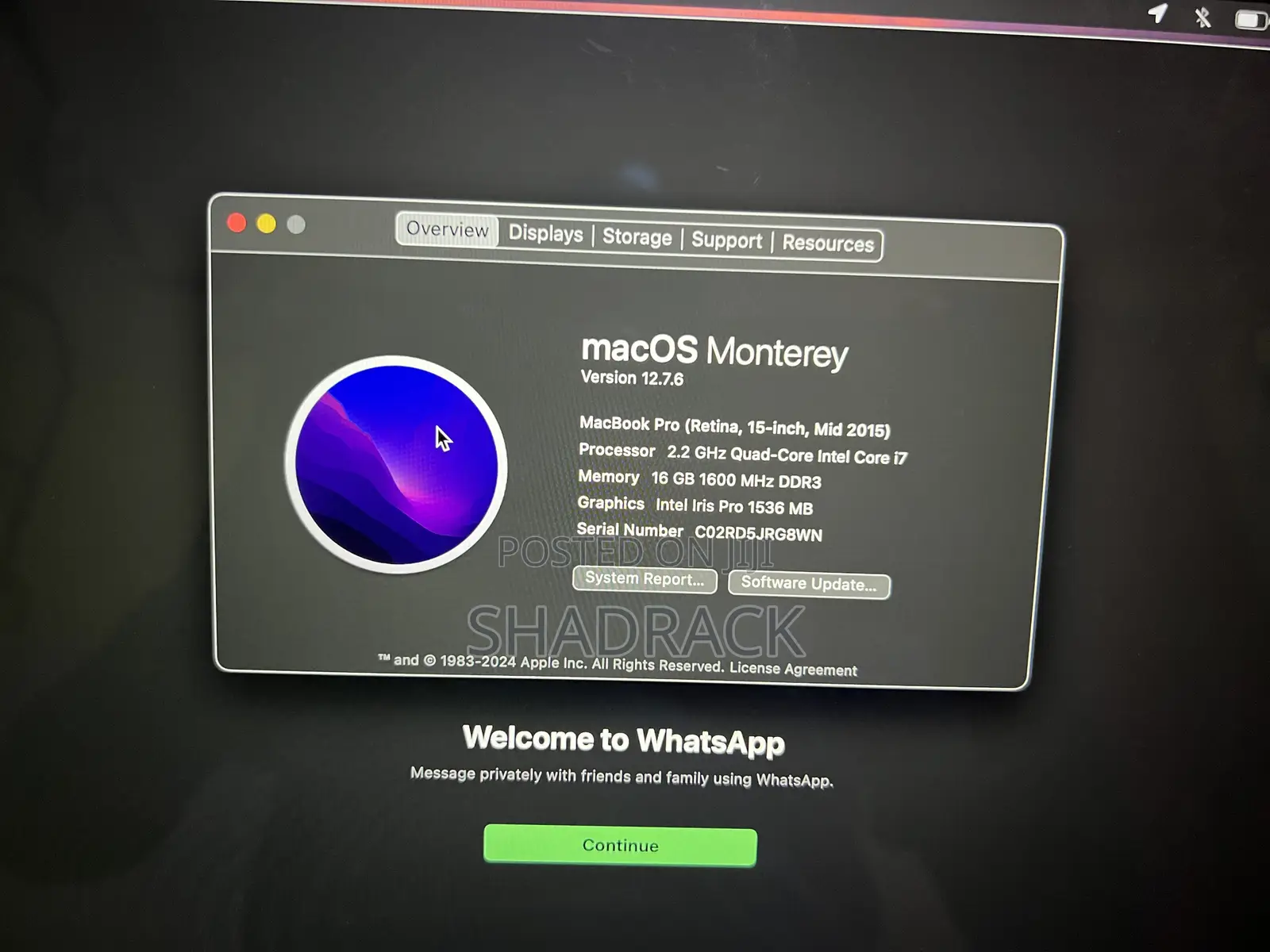 Laptop Apple MacBook Pro 2015 16GB Intel Core i7 SSD 256GB
