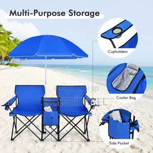 Portable Folding Picnic Double Chair & Umbrella
