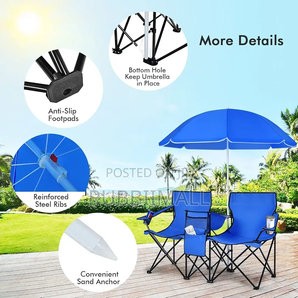 Portable Folding Picnic Double Chair & Umbrella