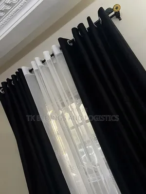 3 Piece Plain Curtains Black