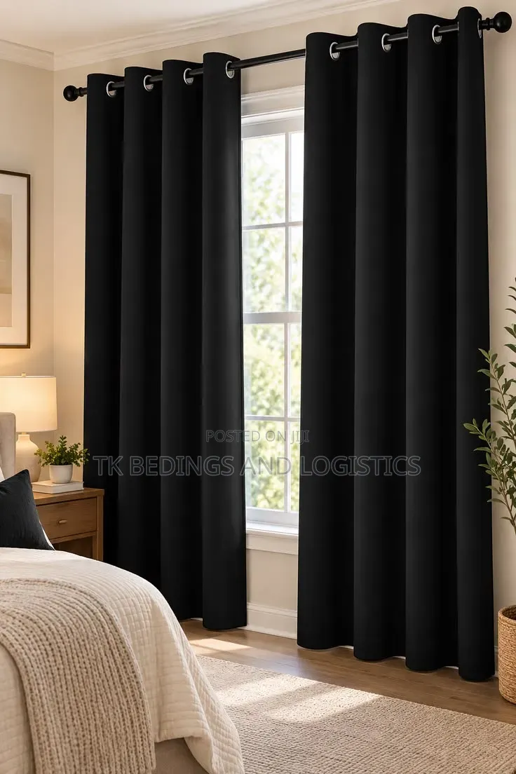 3 Piece Plain Curtains Black