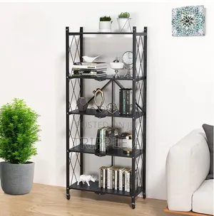 5 Tier Black Metal Foldable Storage Rack