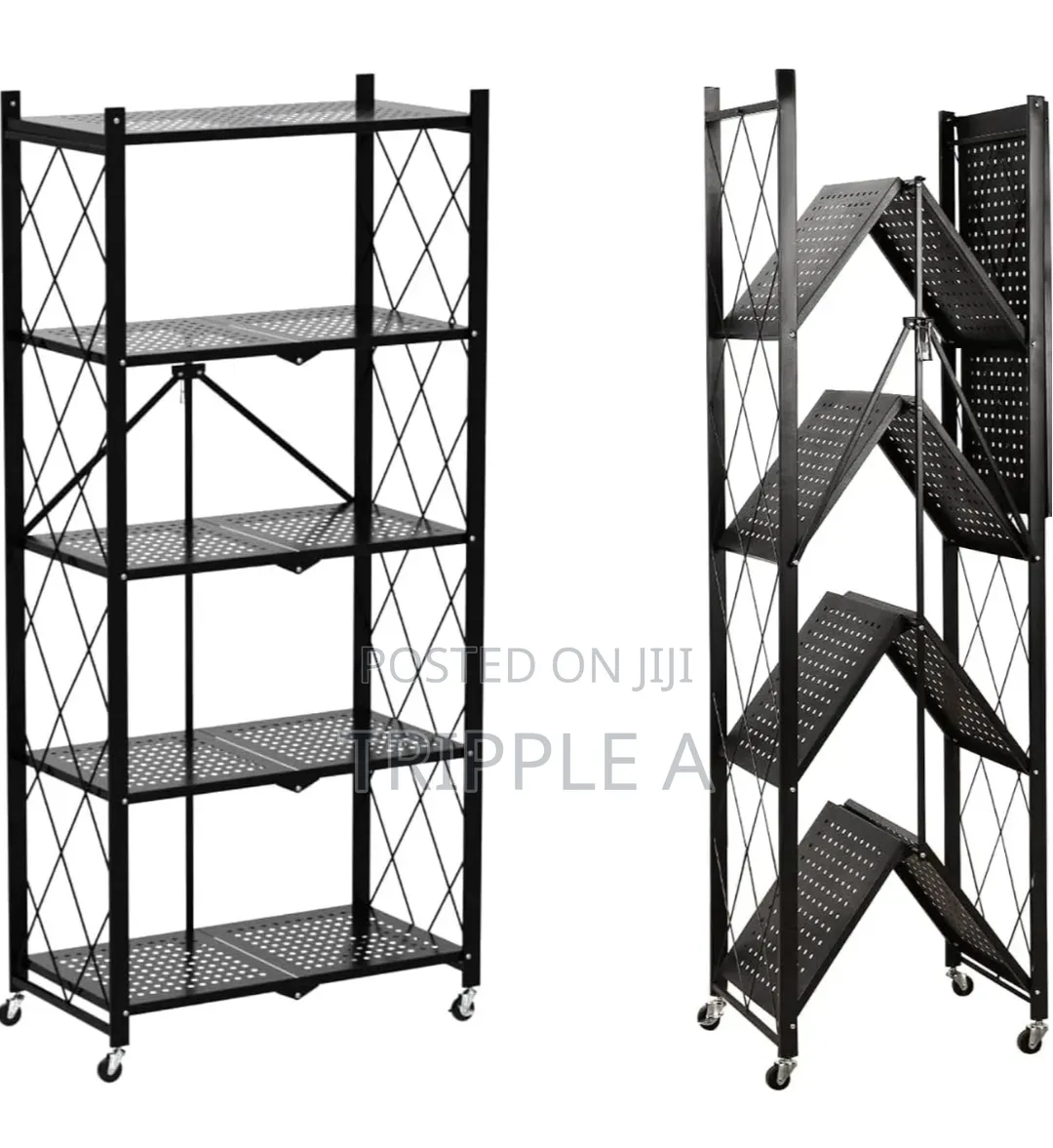 5 Tier Black Metal Foldable Storage Rack