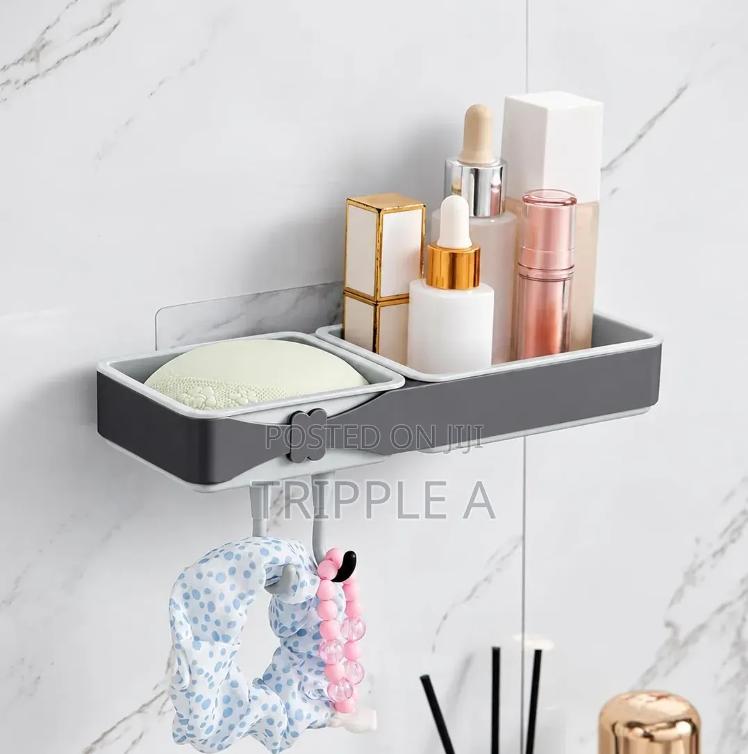 Wall Mounted Plastic Double Soap Dish and Storage Rack