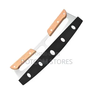 Stainless Steel Rocker Pizza Cutter With Wooden Handles.