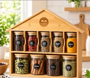 Bamboo Wooden House Spice Organizer