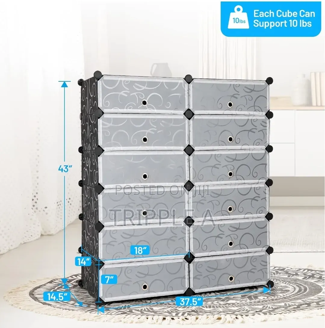 Modular Plastic Wardrobe 12 Cubes, Shoe Rack Mallet