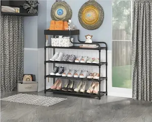 5Layer Metal Multifunction Shoe Storage Rack Black