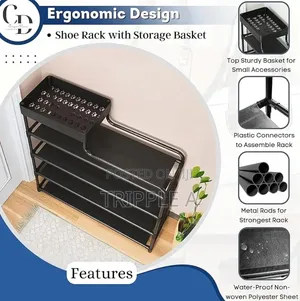 5Layer Metal Multifunction Shoe Storage Rack Black