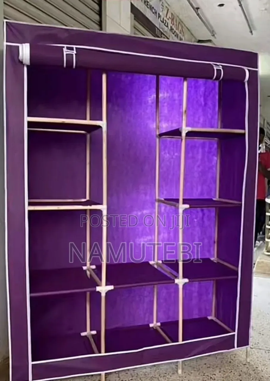 3 Column Portable Fabric and Wooden Frame Wardrobe Closet