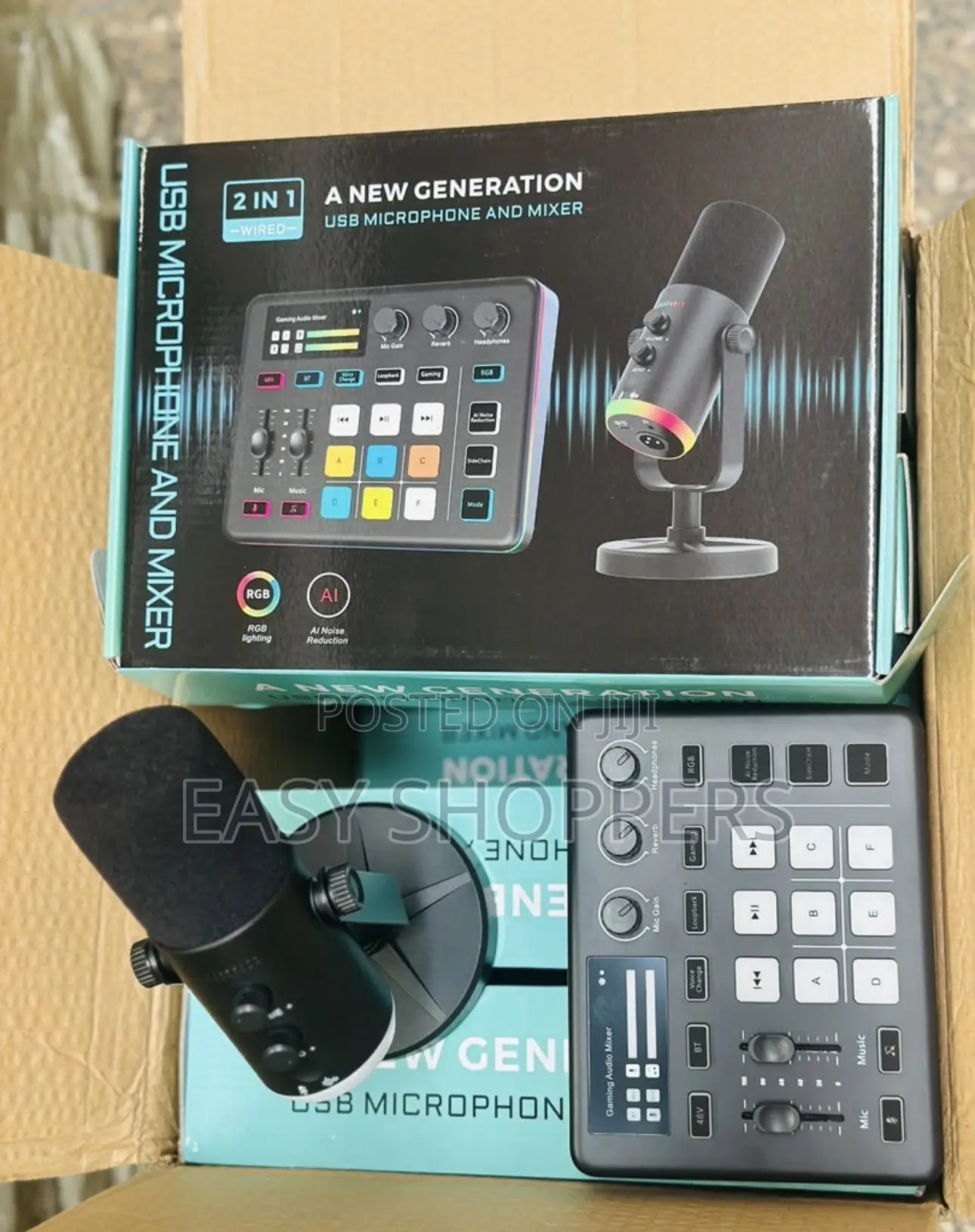 2-in-1 USB Microphone and Gaming Audio Mixer RGB Dynamic Microphone