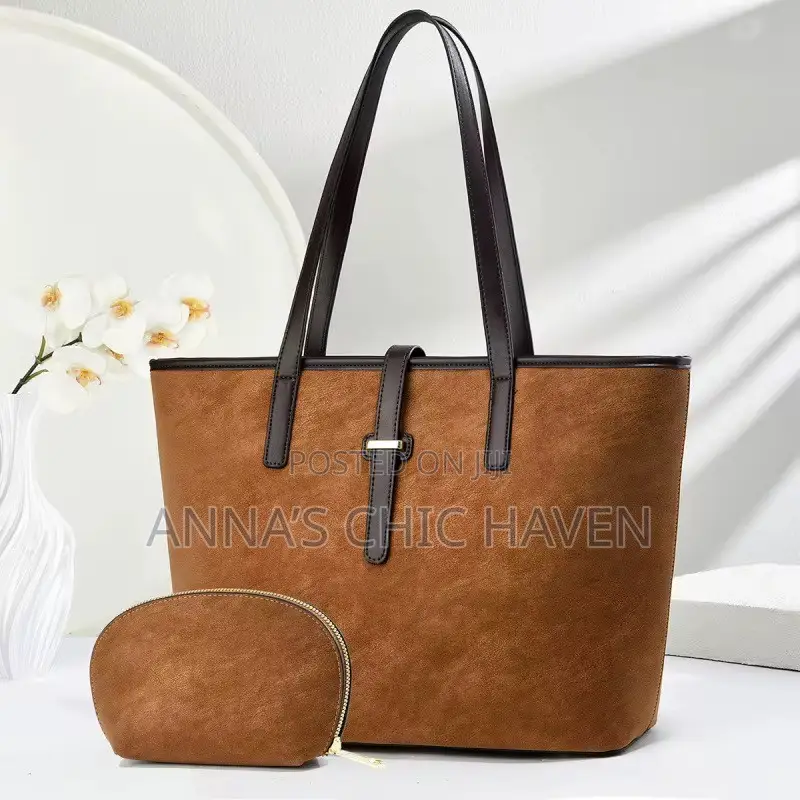 Brown Suede Tote and Handbag With Wallet
