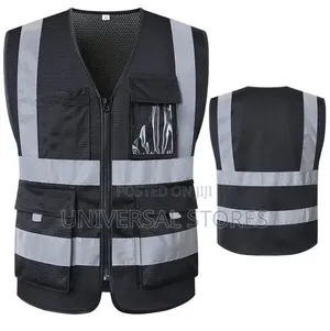 High-Visibility Black Mesh Safety Vest With Reflective Silver Stripes