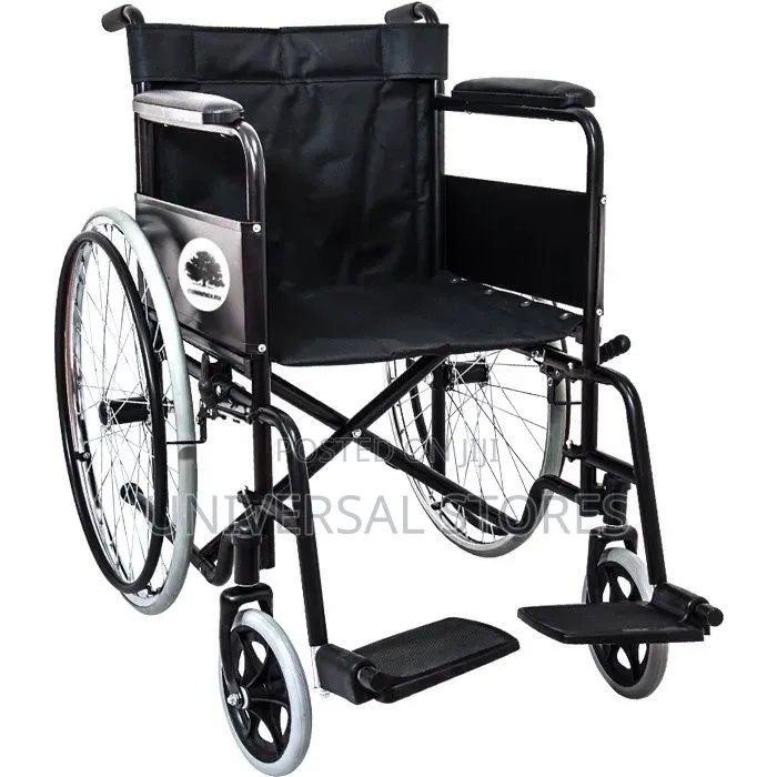 Standard Manual Foldable Steel Wheelchair With Black Nylon Upholstery