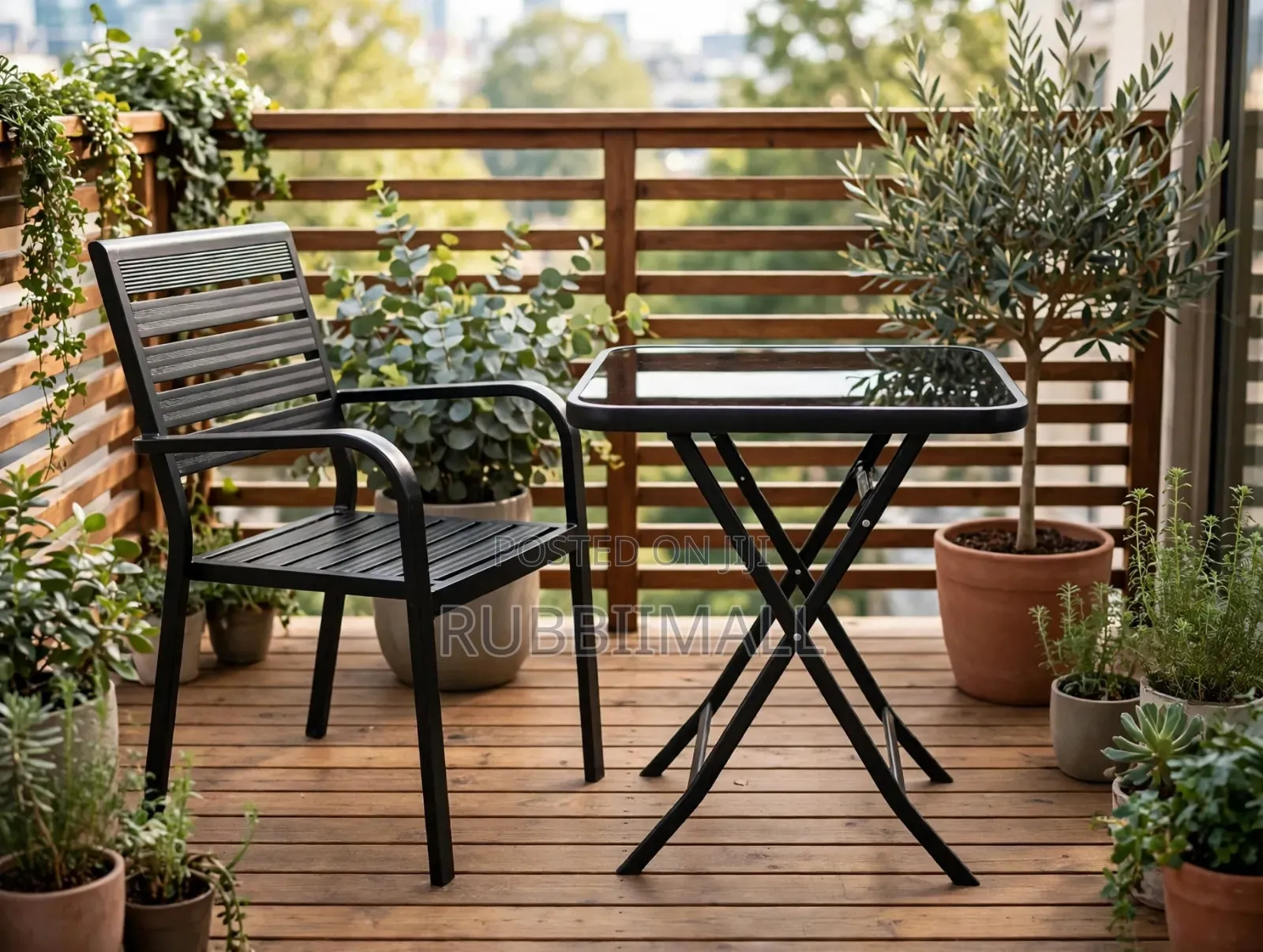 Balcony Furniture Set ~ Aluminium Chairs + Glass Tempered Table