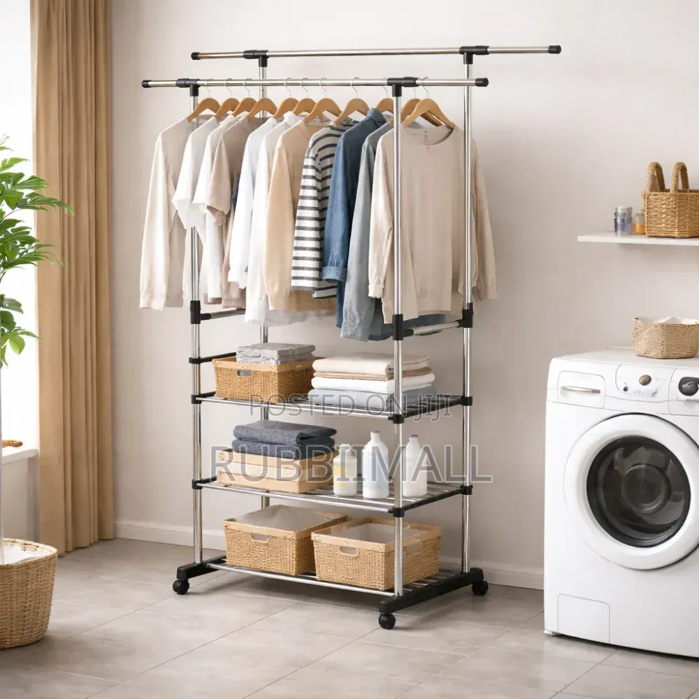 Portable Double-Rod 3 Layer Clothes Rack 85-140cm