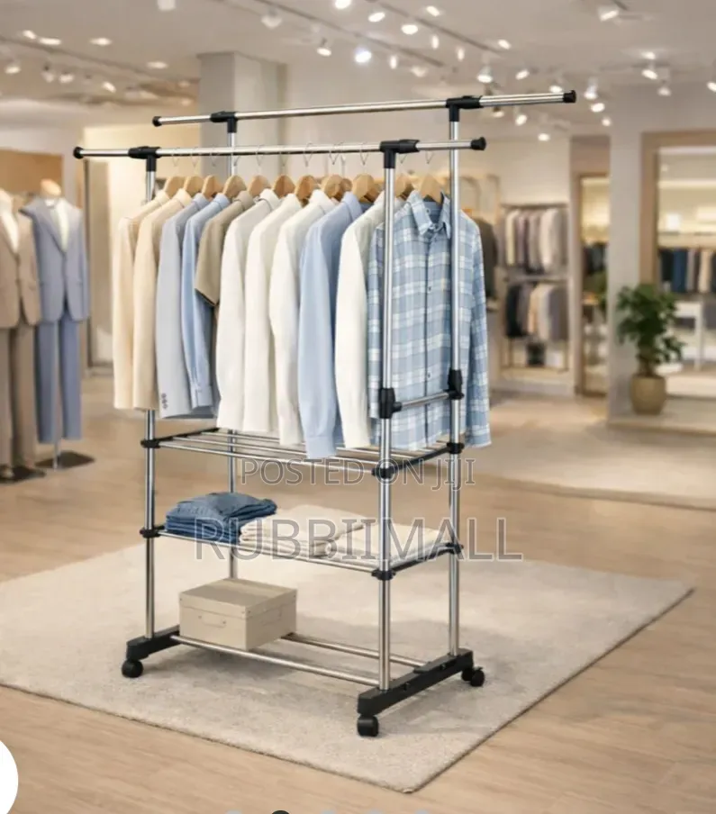 Portable Double-Rod 3 Layer Clothes Rack 85-140cm
