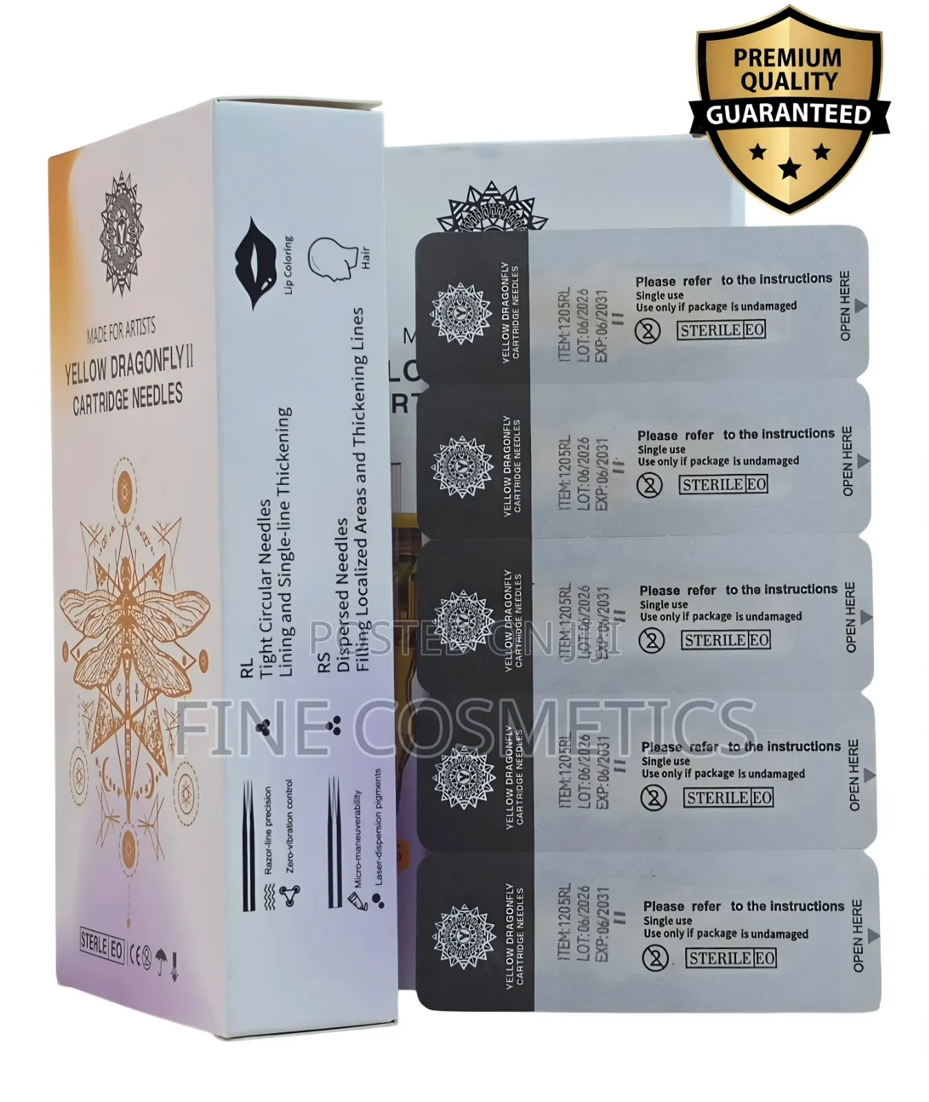 20PCS Yellow-Dragonfly Premium Cartridge Tattoo + Microblading Needles