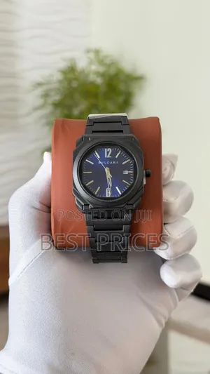 Black Bracelet Watch With Blue Dial