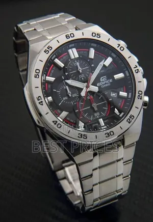 Edifice Silver-Tone Watch With Black Dial