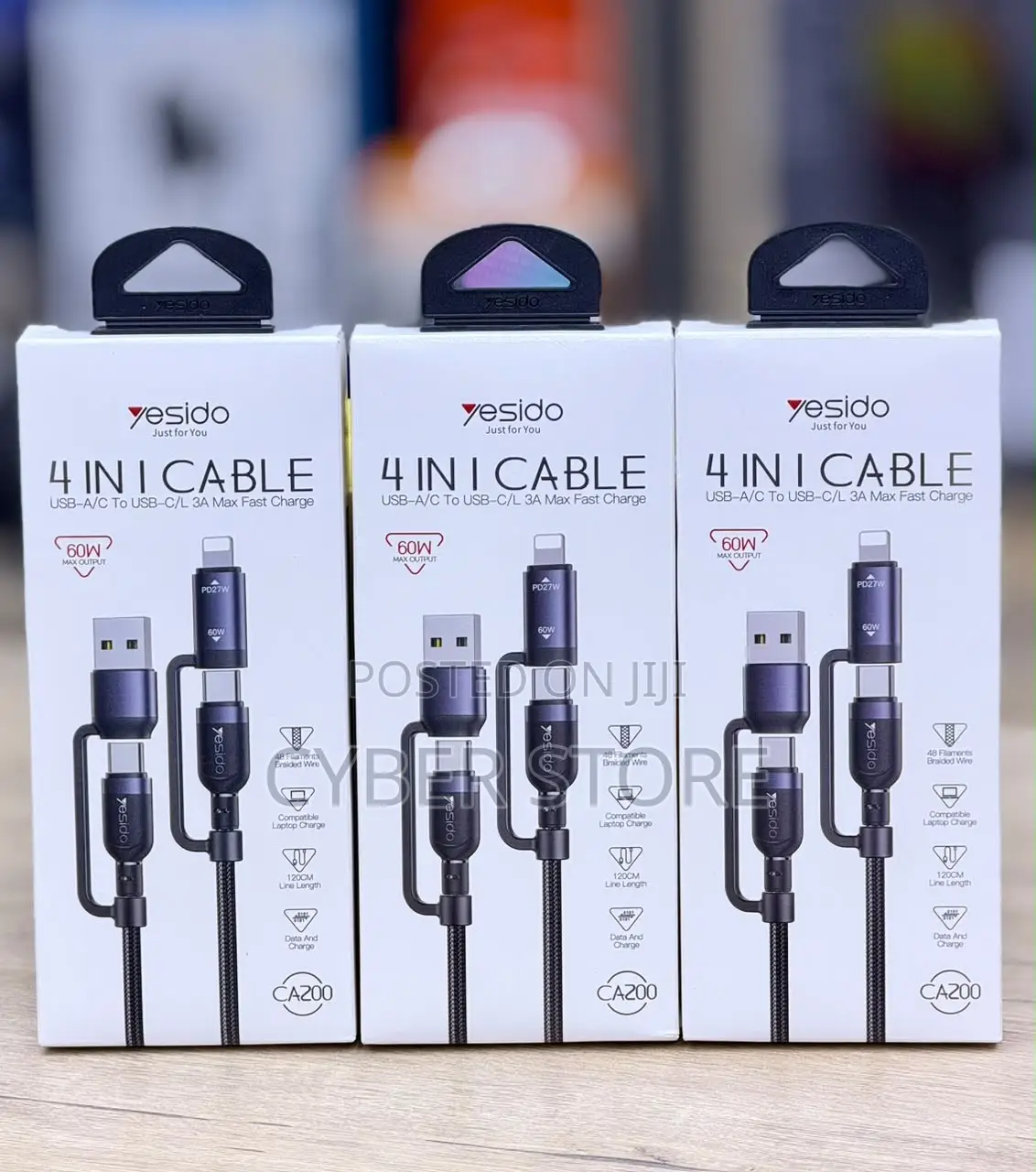 4-in-1 Fast Charging and Data Cable (1.2 Meters, Up to 60W Max Output)