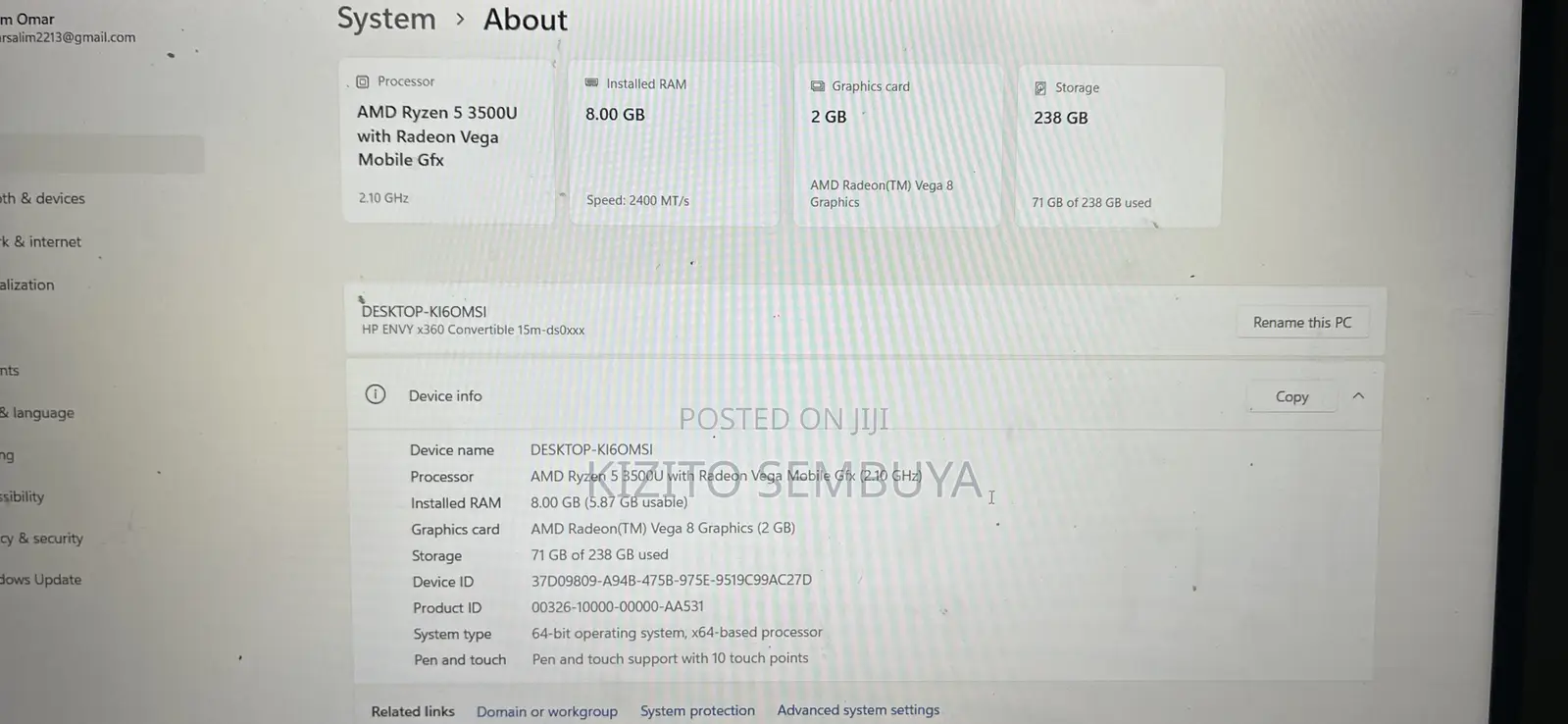 Laptop HP Envy 15 8GB AMD Ryzen 5 HDD+SSD 256GB