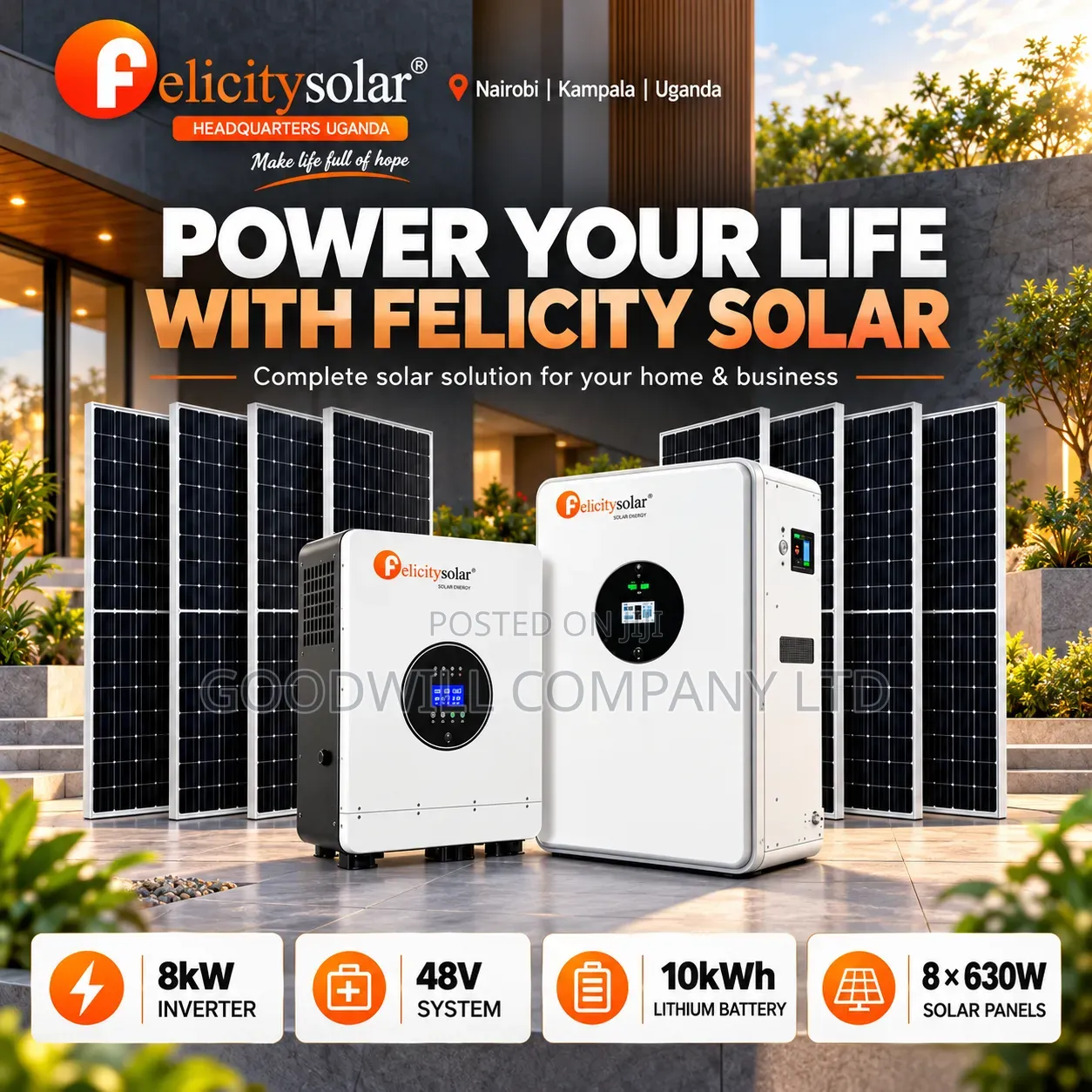 Felicity Smart 10kwh 8kva 48v Felicity Megasun Hybrid/Lithium Solar System Full Kit ...