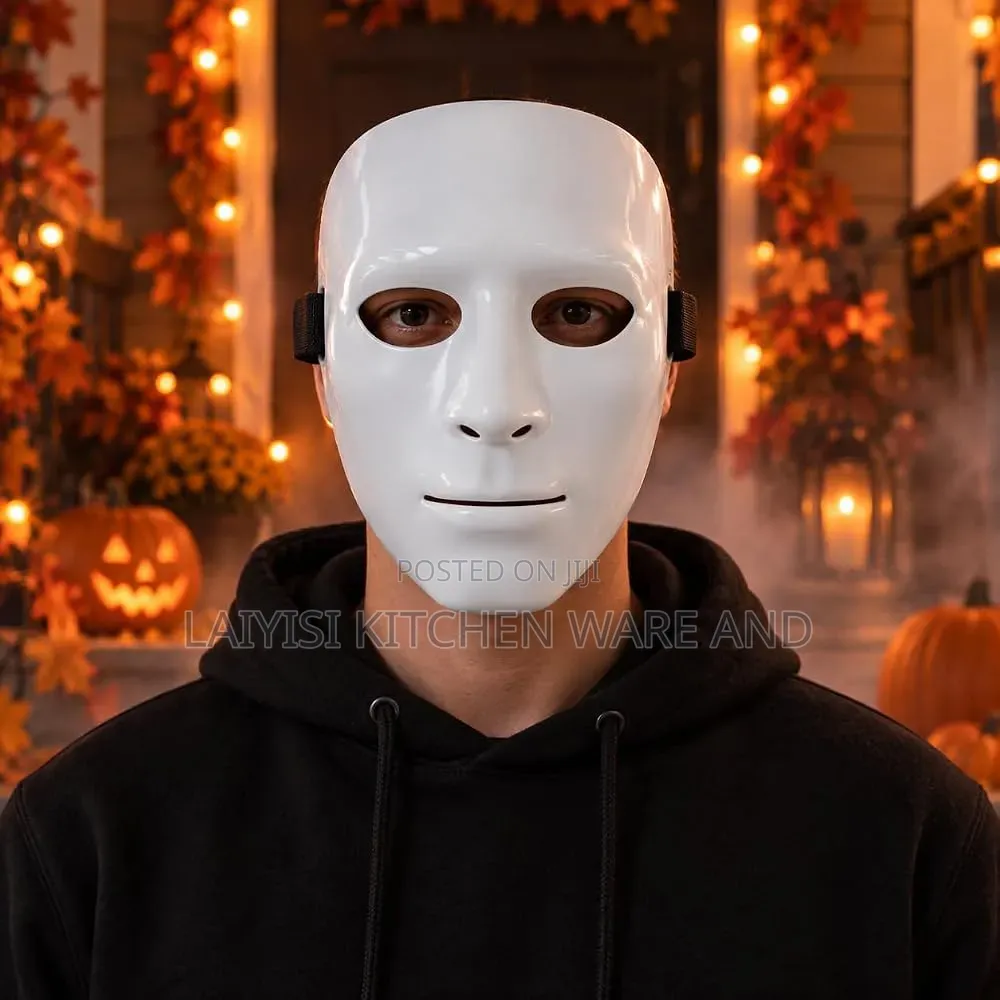Goldedge Straight Blank Face Halloween Mask, White