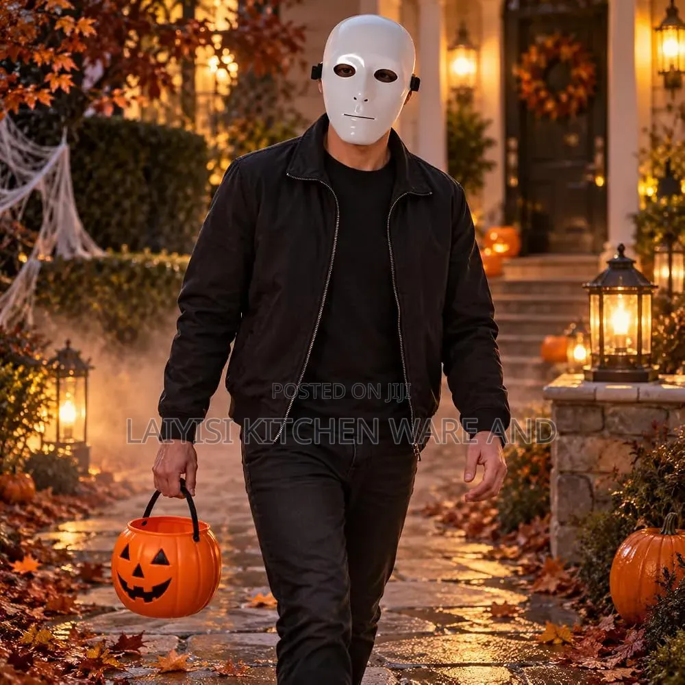 Goldedge Straight Blank Face Halloween Mask, White