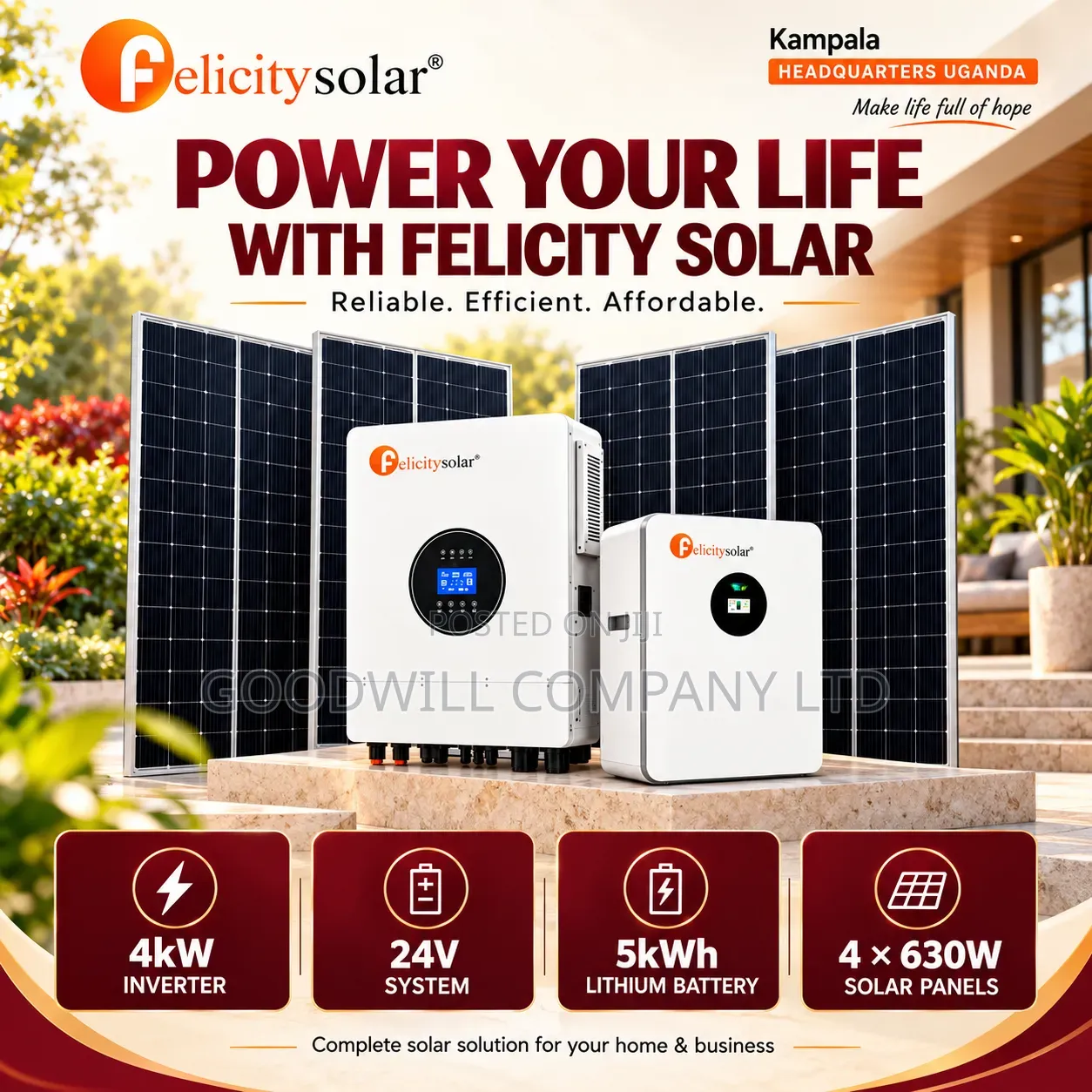 5kwh 24v Felicity Massive Clean Energy Hybrid/Lithium Solar System Kit
