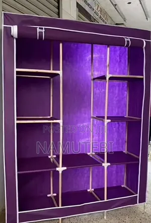 3 Column Portable Fabric and Wooden Frame Wardrobe Closet