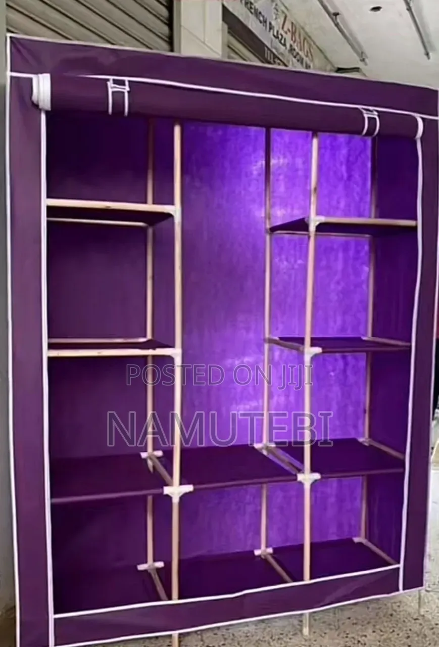 3 Column Portable Fabric and Wooden Frame Wardrobe Closet