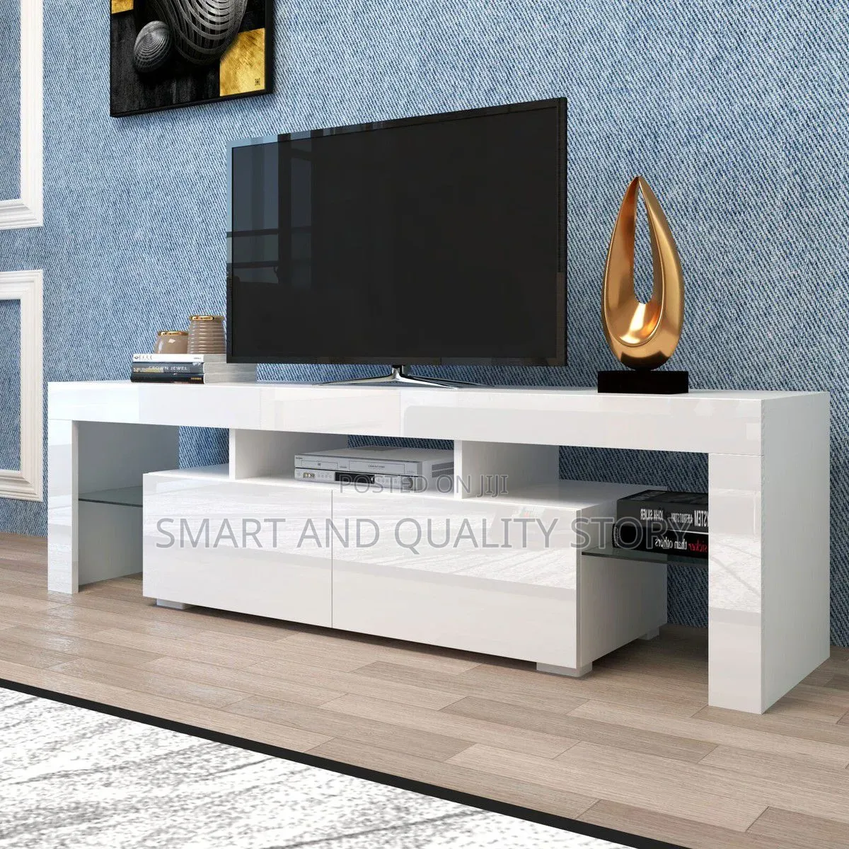 White Tvstand 1.5m TV Stand With Floating Shelves