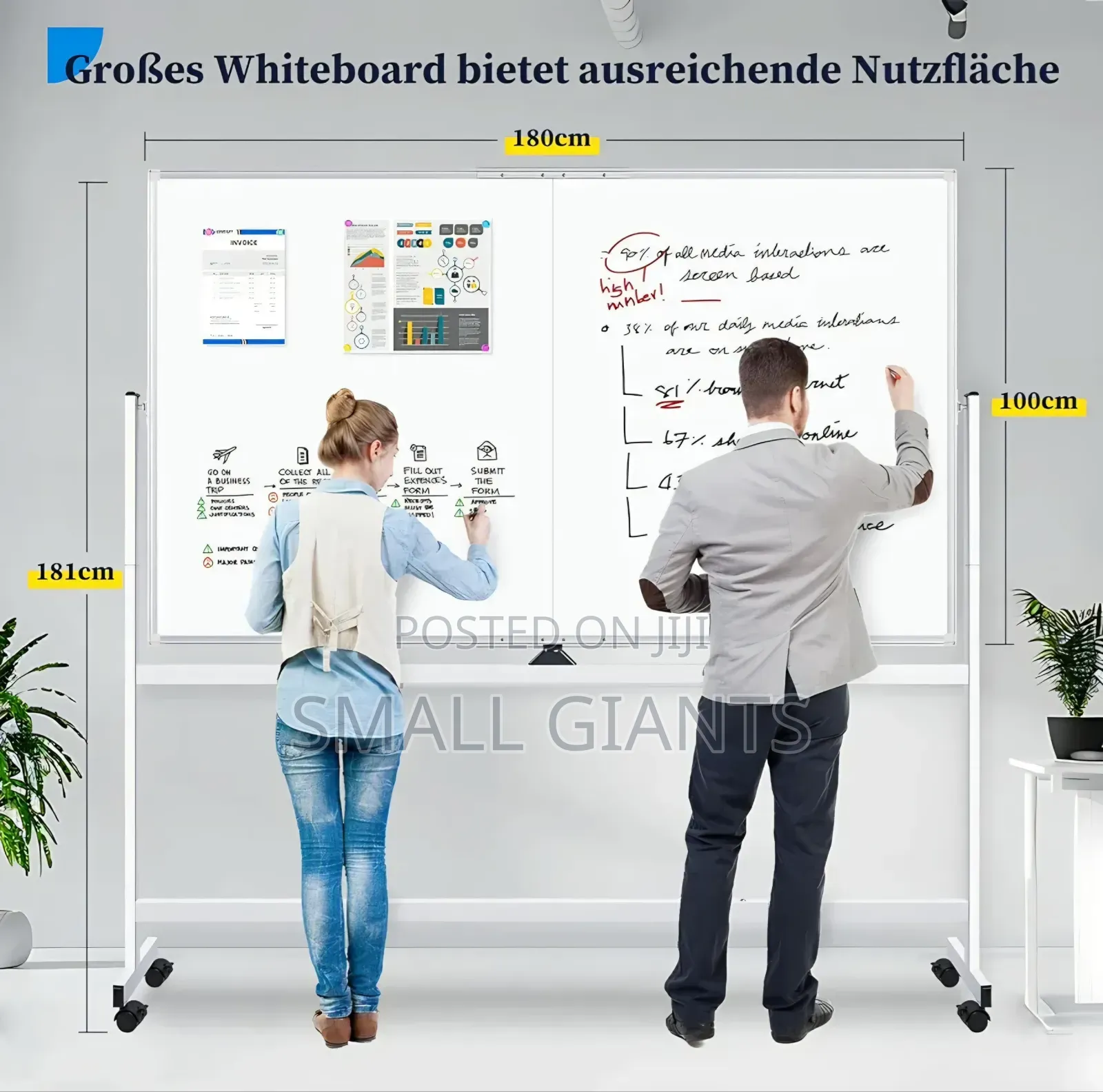 180 X 100 Cm Large Double Sided Magnetic Mobile White Board