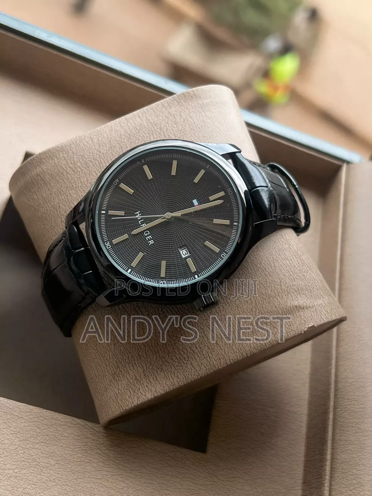 Hilfiger Men's Leather Black Watch