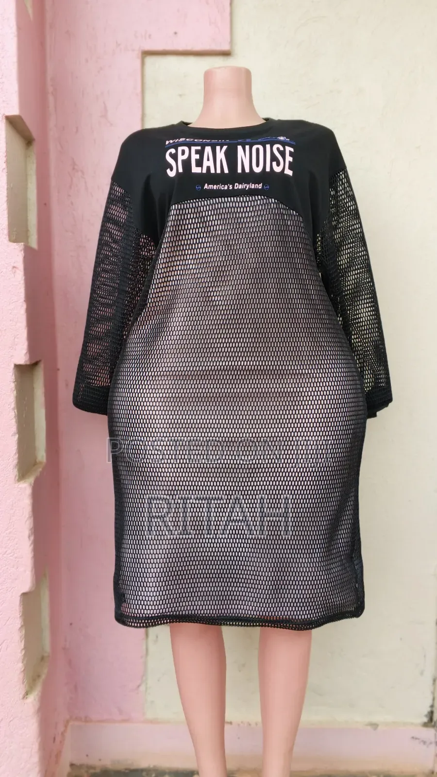 Black “Speak Noise” Mesh Dress