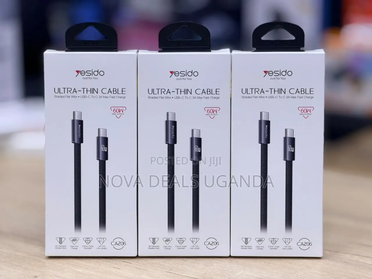 Yesido CA206 60W Type-C to Type-C Ultra Thin Braided Data Cable