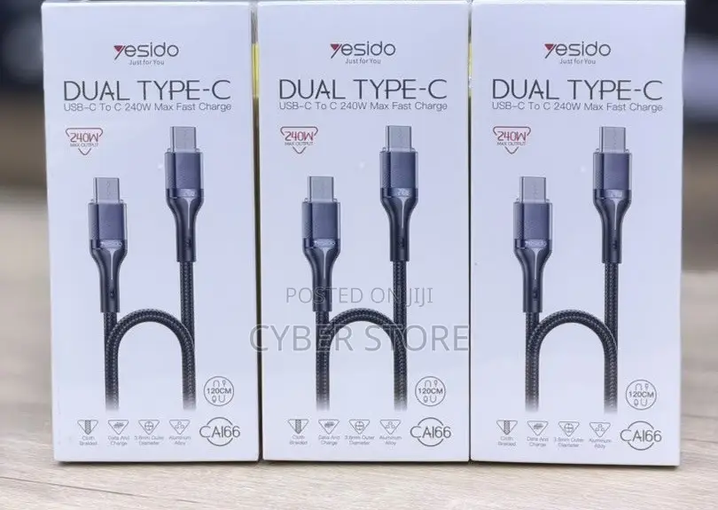 Dual Type-C to Type-C 240W Fast Charging Braided Data Cables (1.2m)