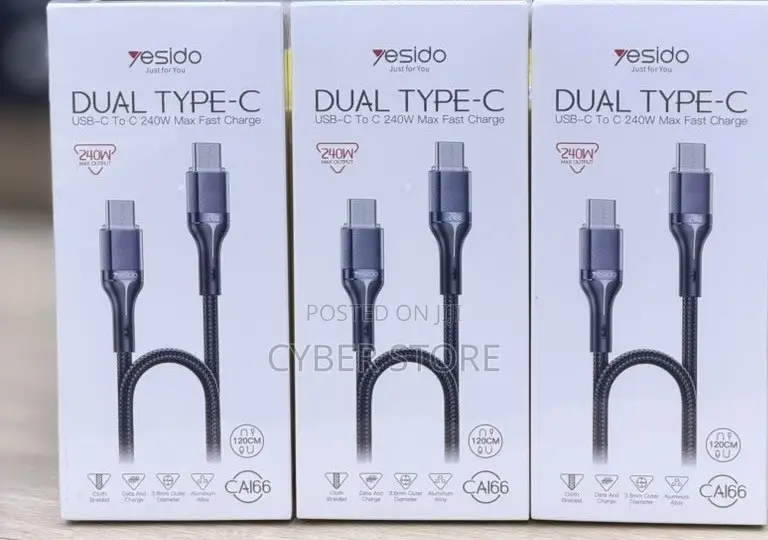 Dual Type-C to Type-C 240W Fast Charging Braided Data Cables (1.2m)