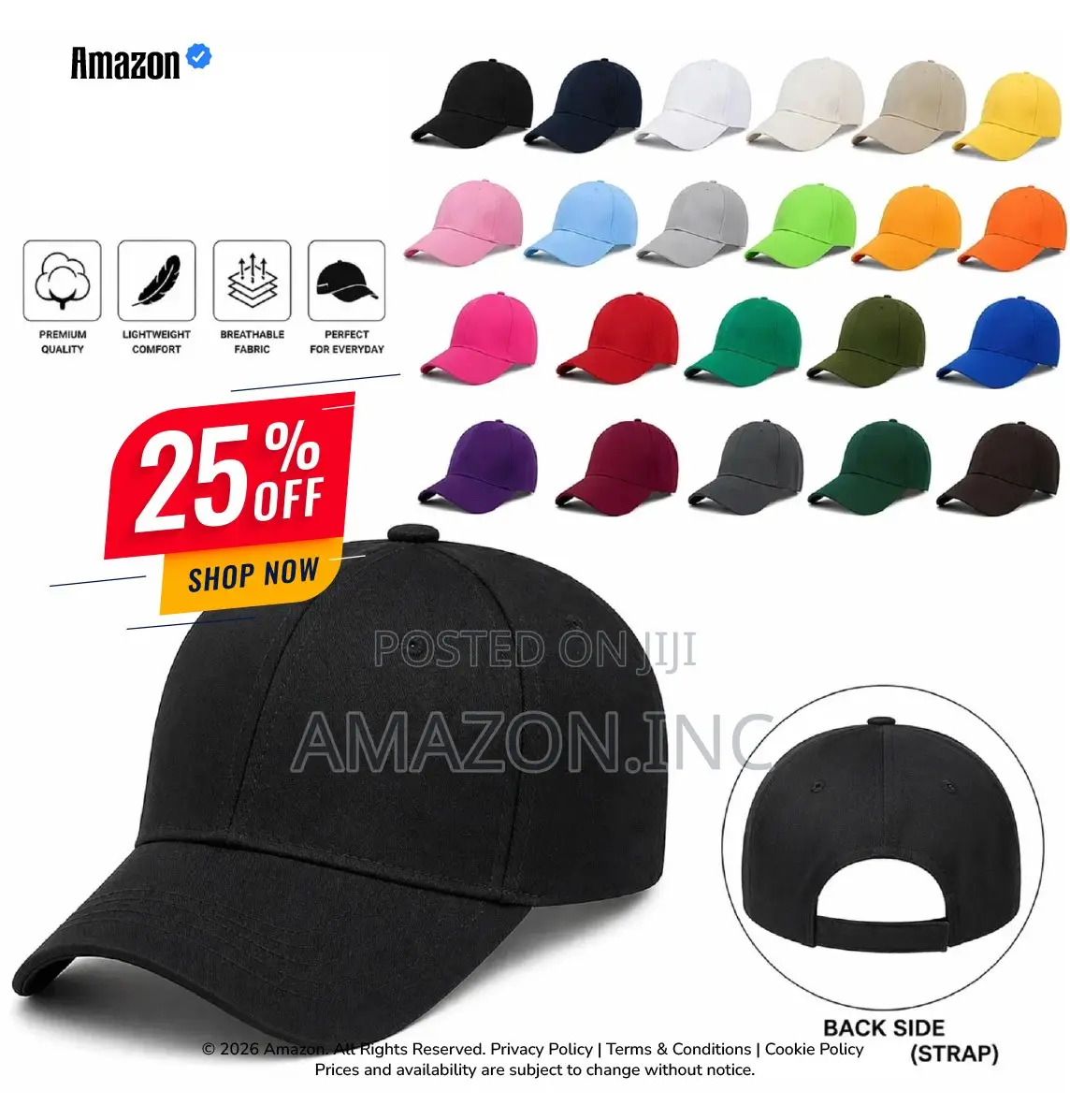 Plain Cap Adjustable Cotton Cap in Multiple Colours for Branding