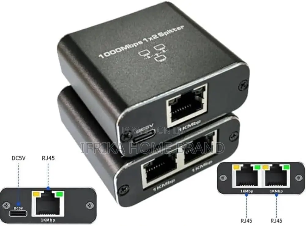 1000 Mbit/S RJ45-Ethernet 1 to 2 Splitter Adapter, 2 Ports