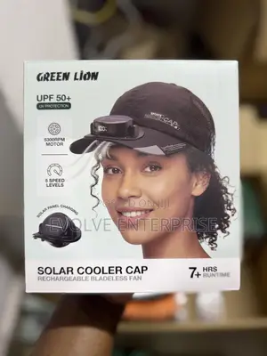 Green Lion Solar Cooler Cap With Rechargeable Bladeless Fan - Black