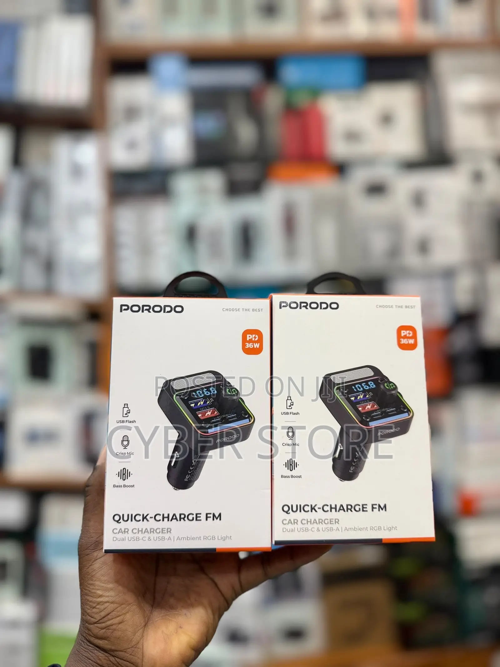 Porodo Quick-Charge FM Car Charger (36W).