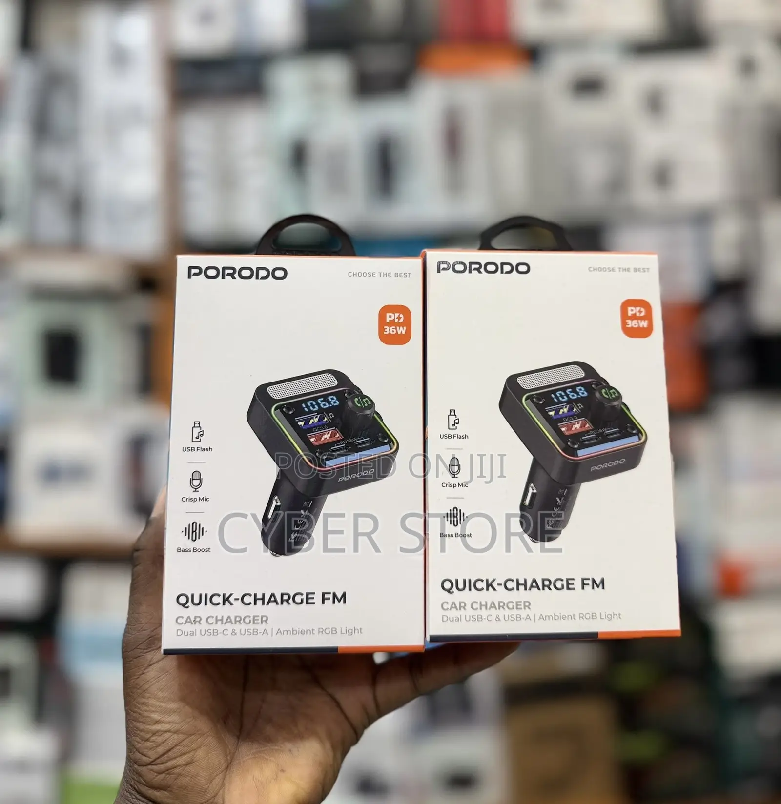 Porodo Quick-Charge FM Car Charger (36W).