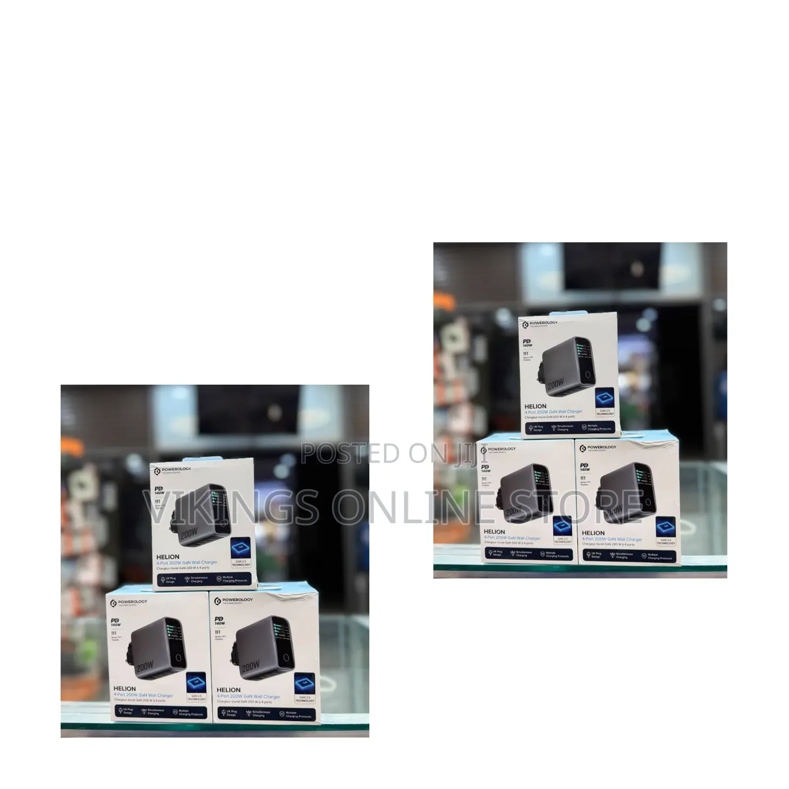 The Powerology Helion 4-Port 200W GaN Wall Charger