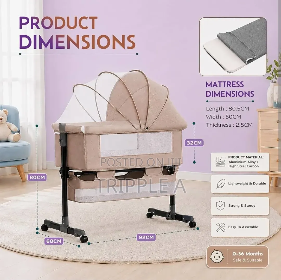 Baby Bassinet Crib 3 in 1 Baby Folding Bedside