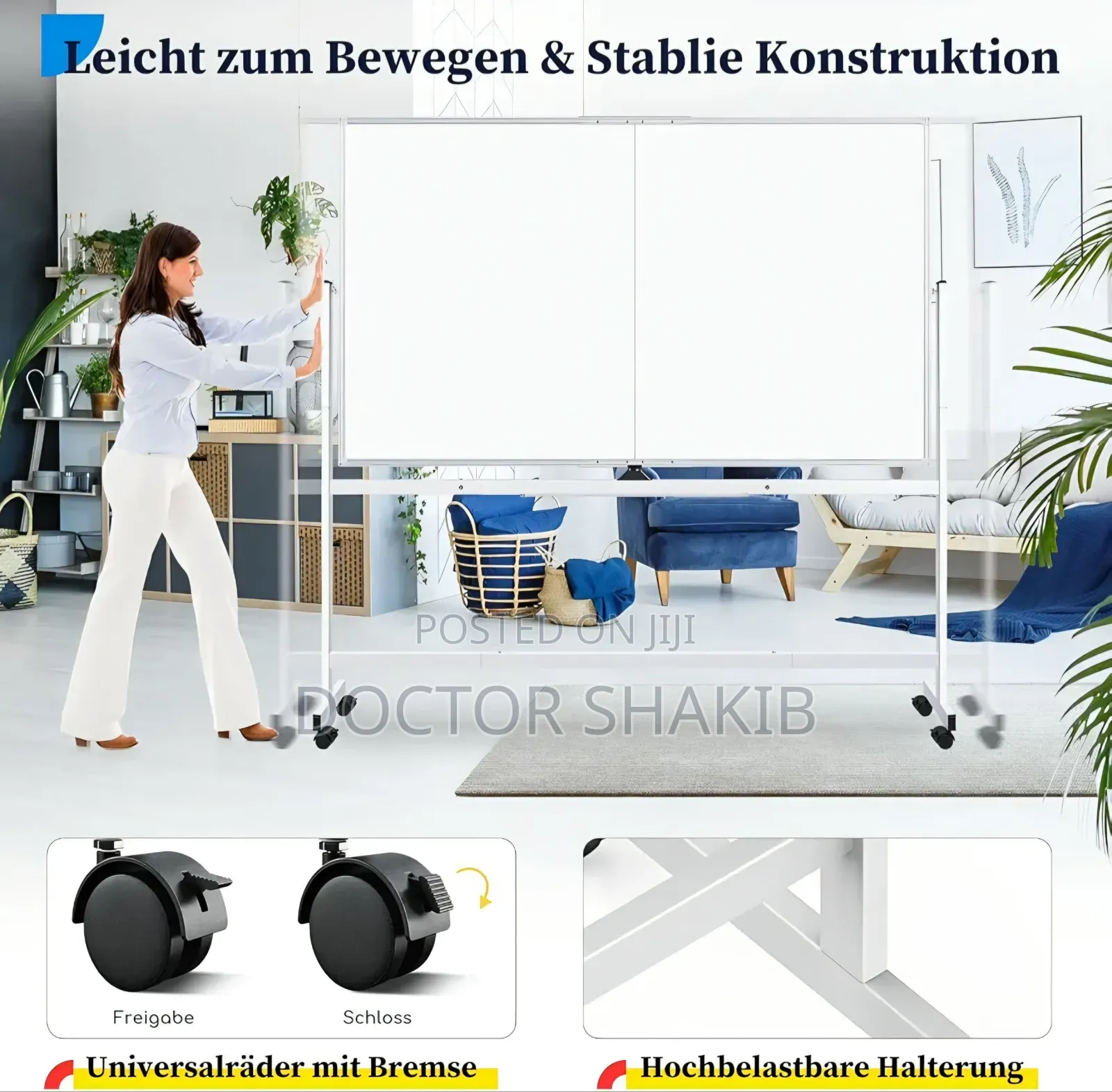 180 X 100 Cm Large Double Sided Magnetic Mobile White Board