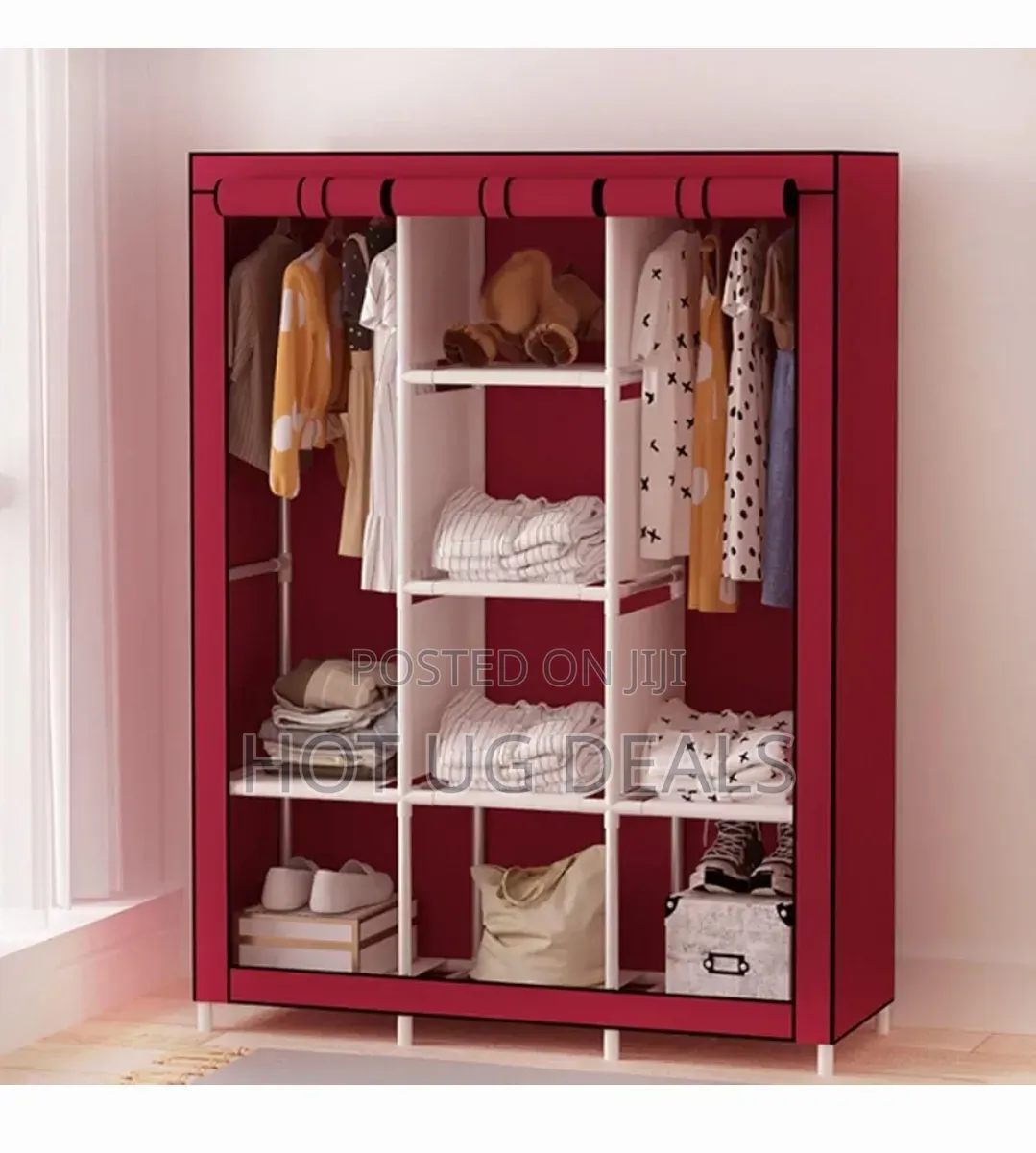 3-Column Portable Fabric Wardrobe Closet With Dustproof Cover