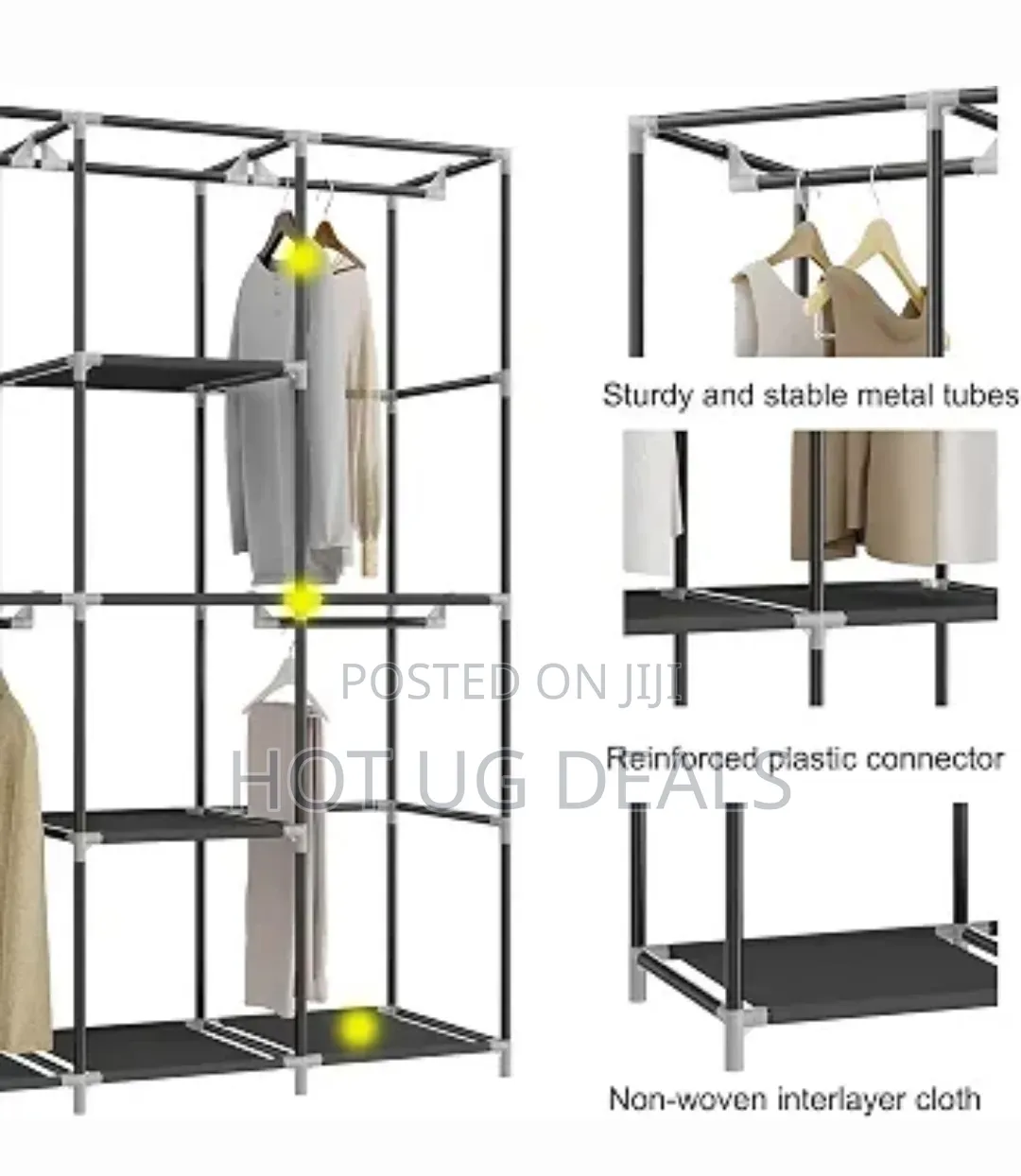 3-Column Portable Fabric Wardrobe Closet With Dustproof Cover