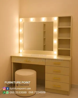 Dressing Mirror White Color With Light White and Stool